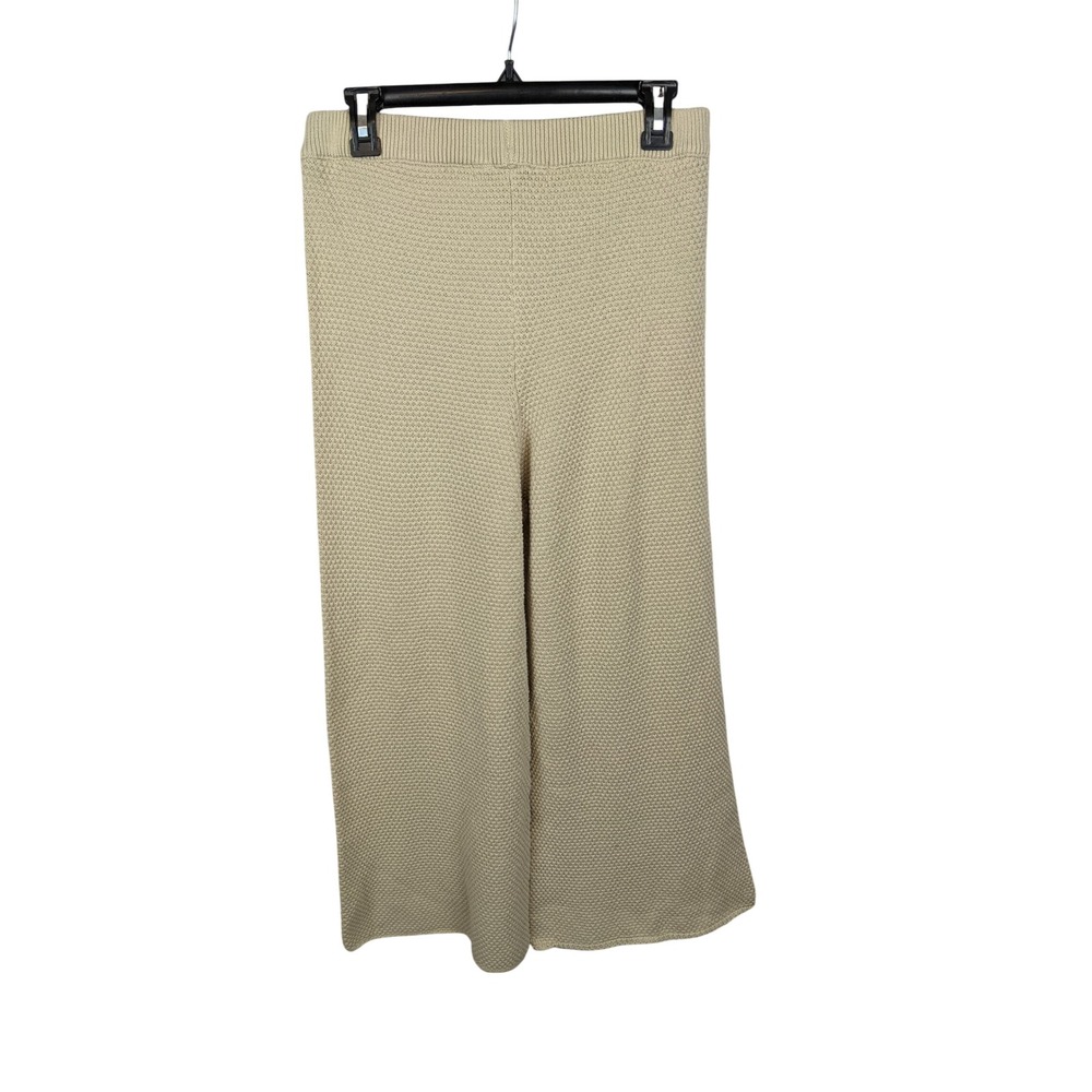 Free People FP Beach Tan Cotton Textured Knit Wide Leg Cropped Pants Size M